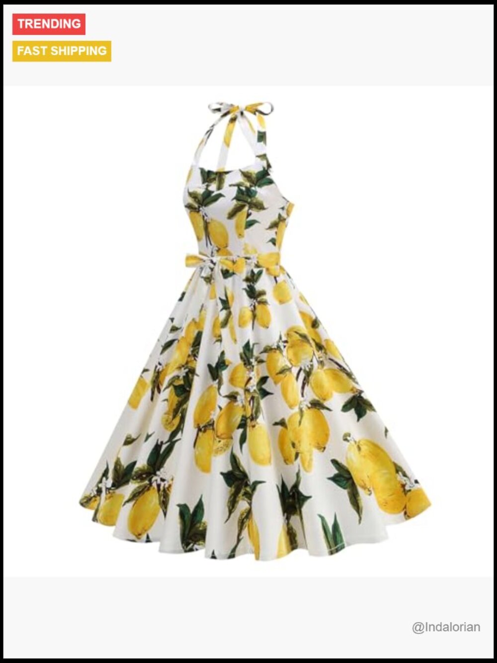 Women's 1950s Retro Halter Belted Midi Swing Dress with Side Pockets - Picture 3 of 7
